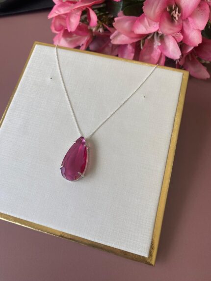 Colar pedra gota cereja